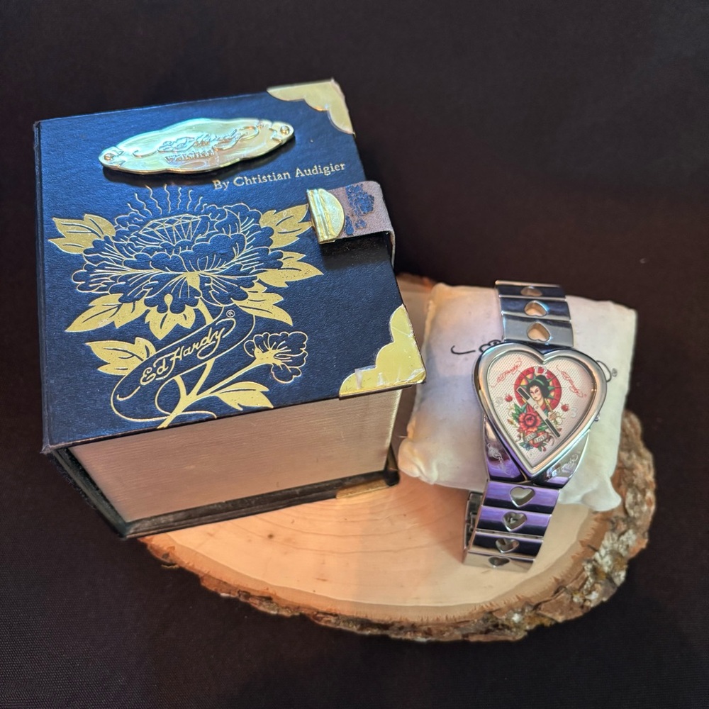 Vintage Ed Hardy Silver Smartwatch with Artistic Design